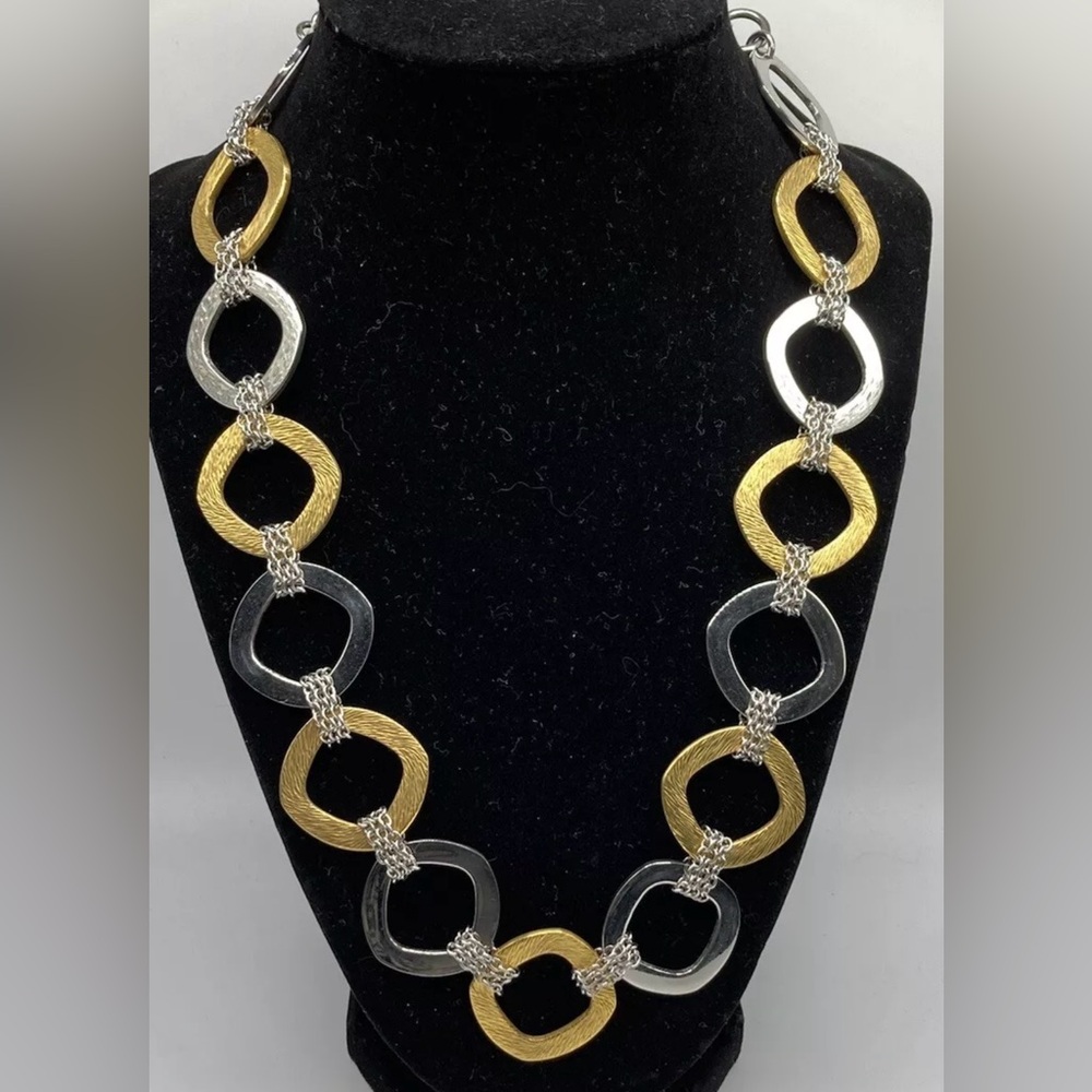 1990s Steel By Design Two Tone Necklace Rounded Square EUC